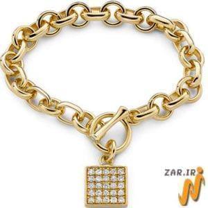 دستبند طلا زرد با نگین الماس تراش برلیان مدل: bdf1063
