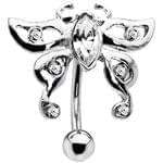 آویز ناف طلا سفید با نگین الماس مدل: cgf1002