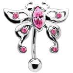 آویز ناف طلا سفید با نگین تورمالین مدل: cgf1007