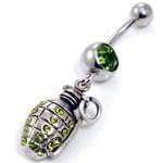 آویز ناف طلا سفید با نگین زمرد مدل: cgf1016