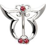 آویز ناف طلا سفید با نگین یاقوت مدل: cgf1019