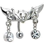 آویز ناف طلا سفید با نگین الماس مدل: cgf1020