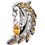 آویز ناف طلا سفید با نگین سیترین مدل: gdc1024