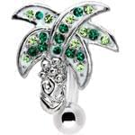 آویز ناف طلا سفید با نگین زمرد مدل: cgf1049