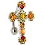 آویز ناف طلا سفید با نگین سیترین مدل: cgf1050