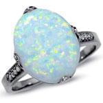 انگشتر طلا سفید با نگین اپال و الماس تراش برلیان مدل:rsf1041  