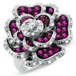 انگشتر طلا سفید با نگین یاقوت قرمز و الماس تراش برلیان طرح رز مدل : rsf1044  