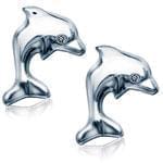 گوشواره کودکانه طلا سفید و نگین برلیان با طراحی دلفین مدل: edf1085