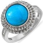 انگشتر طلا سفید با نگین فیروزه و الماس تراش برلیان مدل:rsf1058  