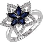 انگشتر طلا سفید با نگین یاقوت کبود و الماس تراش برلیان مدل:rsf1064  