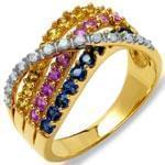انگشتر طلا زرد با نگین یاقوت قرمز و آبی، سیترین و برلیان مدل:rsf1083  