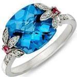 انگشتر طلا سفید با نگین توپاز، یاقوت و برلیان مدل:rsf1084  