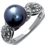 انگشتر طلا سفید با نگین مروارید و الماس تراش برلیان مدل:rsf1086  