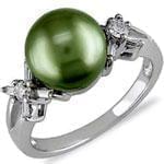 انگشتر طلا سفید با نگین مروارید و الماس تراش برلیان مدل:rsf1087  