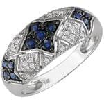 انگشتر طلا سفید با نگین یاقوت کبود و الماس تراش برلیان مدل:rsf1088  