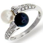 انگشتر مروارید و الماس تراش برلیان با طلای سفید مدل:rsf1104  