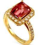 انگشتر طلا زرد با نگین یاقوت قرمز و الماس تراش برلیان مدل:rsf1111  