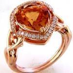 انگشتر طلای رزگلد با نگین سیترین و الماس تراش برلیان مدل:rsf1126  