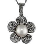 آویز مروارید و طلای سفید با نگین الماس طرح گل مدل : pdf1022