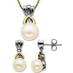 نیم ست طلا زرد و سفید با نگین مروارید مدل: hsdf1055 