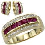 نیم ست طلا زرد با نگین یاقوت و الماس مدل: hsdf1077 