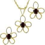 نیم ست طلای زرد طرح گل با نگین گارنت مدل: hsdf1085 