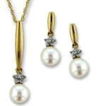 نیم ست طلا زرد با نگین مروارید و الماس مدل: hsdf1087 