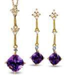 نیم ست طلا زرد با نگین آمتیس و برلیان مدل: hsdf1088 