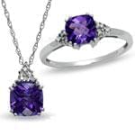 نیم ست طلا سفید با نگین آمتیس و الماس مدل: hsdf1094