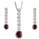 نیم ست طلا سفید با نگین یاقوت قرمز و برلیان مدل: hsdf1096