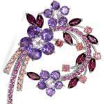 سنجاق سینه طلا سفید با نگین آمتیس، برلیان، گارنت طرح گل مدل: bdf1067