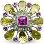 سنجاق سینه طلا سفید با نگین آمتیس و زبرجد مدل: bdf1073