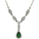 گردنبند طلا سفید با نگین زمرد و الماس تراش برلیان مدل: ndf1167