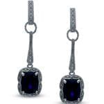 گوشواره طلا سفید با نگین یاقوت کبود و الماس تراش برلیان مدل: edf1090