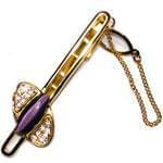 گیره کروات طلا زرد با نگین آمتیس و برلیان مدل :cgm1058