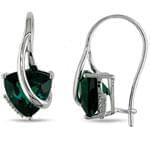 گوشواره طلا سفید با نگین زمرد و الماس تراش برلیان مدل: edf1097