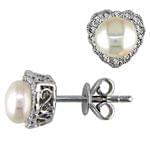 گوشواره طلا سفید با نگین مروارید و برلیان طرح قلب مدل: edf1114