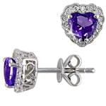 گوشواره طلا سفید با نگین آمتیس و برلیان مدل: edf1123