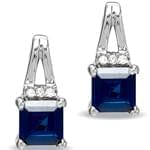 گوشواره طلا سفید با نگین یاقوت کبود و الماس مدل : EDF1013