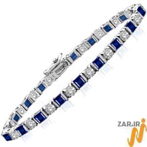دستبند طلا سفید با نگین یاقوت و الماس مدل: bdf1093 
