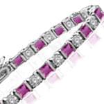 دستبند تنیسی طلا سفید با نگین الماس و یاقوت قرمز مدل: bdf1097 