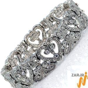 دستبند طلا سفید با نگین الماس  تراش برلیان طرح قلب مدل:bgf10741 