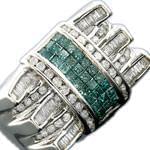 انگشتر طلا سفید مردانه با نگین الماس و زمرد: مدل rgm1010