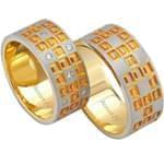 ست حلقه ازدواج طلا سفید و زرد با نگین الماس تراش برلیان مدل: srd1060