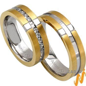 ست حلقه ازدواج طلا سفید و زرد با نگین الماس تراش برلیان مدل: srd1066