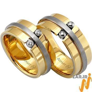 ست حلقه عروسی طلا سفید و زرد با نگین الماس مدل: srd1069