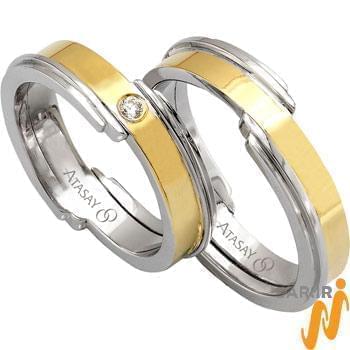 ست حلقه عروسی طلا سفید و زرد با نگین الماس تراش برلیان مدل: srd1070