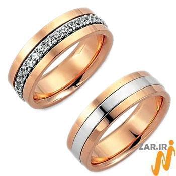 ست حلقه عروسی طلا سفید و رزگلد با نگین الماس تراش برلیان مدل: srd1071