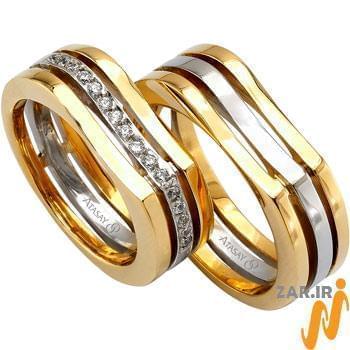 ست حلقه عروسی طلا سفید و زرد با نگین الماس تراش برلیان مدل: srd1074