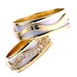 ست حلقه عروسی طلای سفید و زرد با نگین برلیان مدل: srd1116